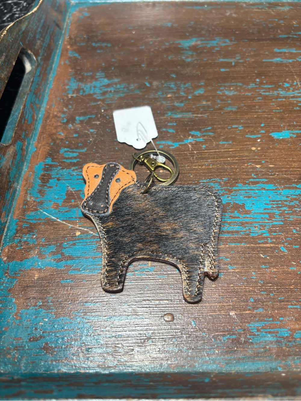 New Leather Cow Keychain Charm - Brown Fur Accent Bag Charm